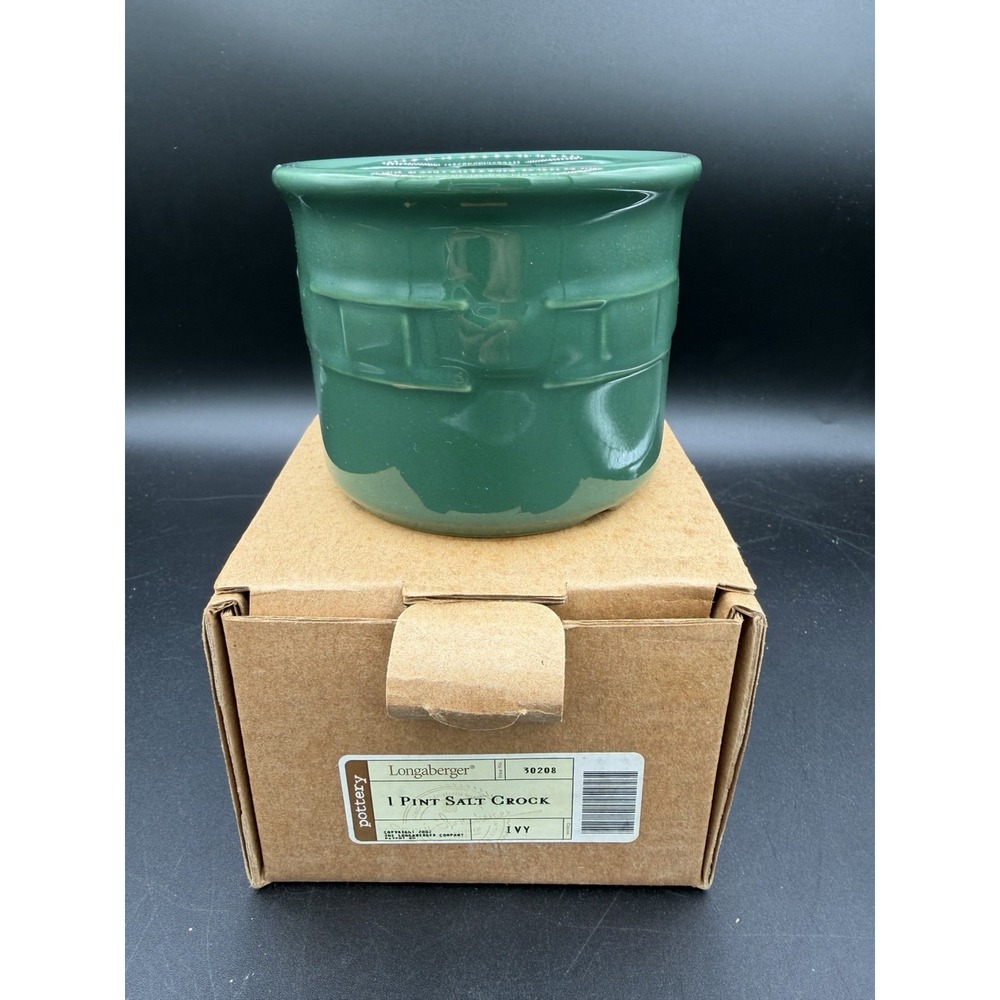 Longaberger Pottery 1 Pint Salt Crock 🌿🧂 Ivy – NIB New in Box